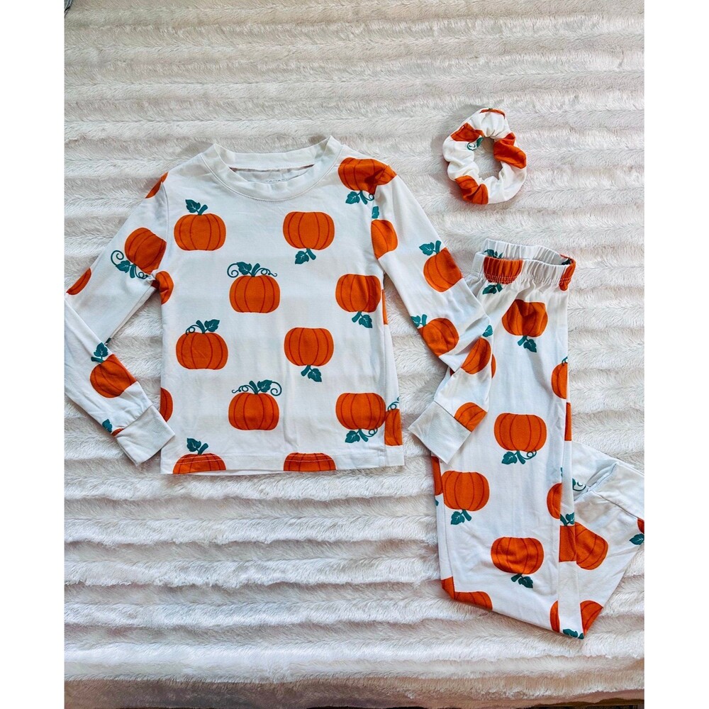 TAHARI girl 3 piece pumpkin pajama set size 5/5